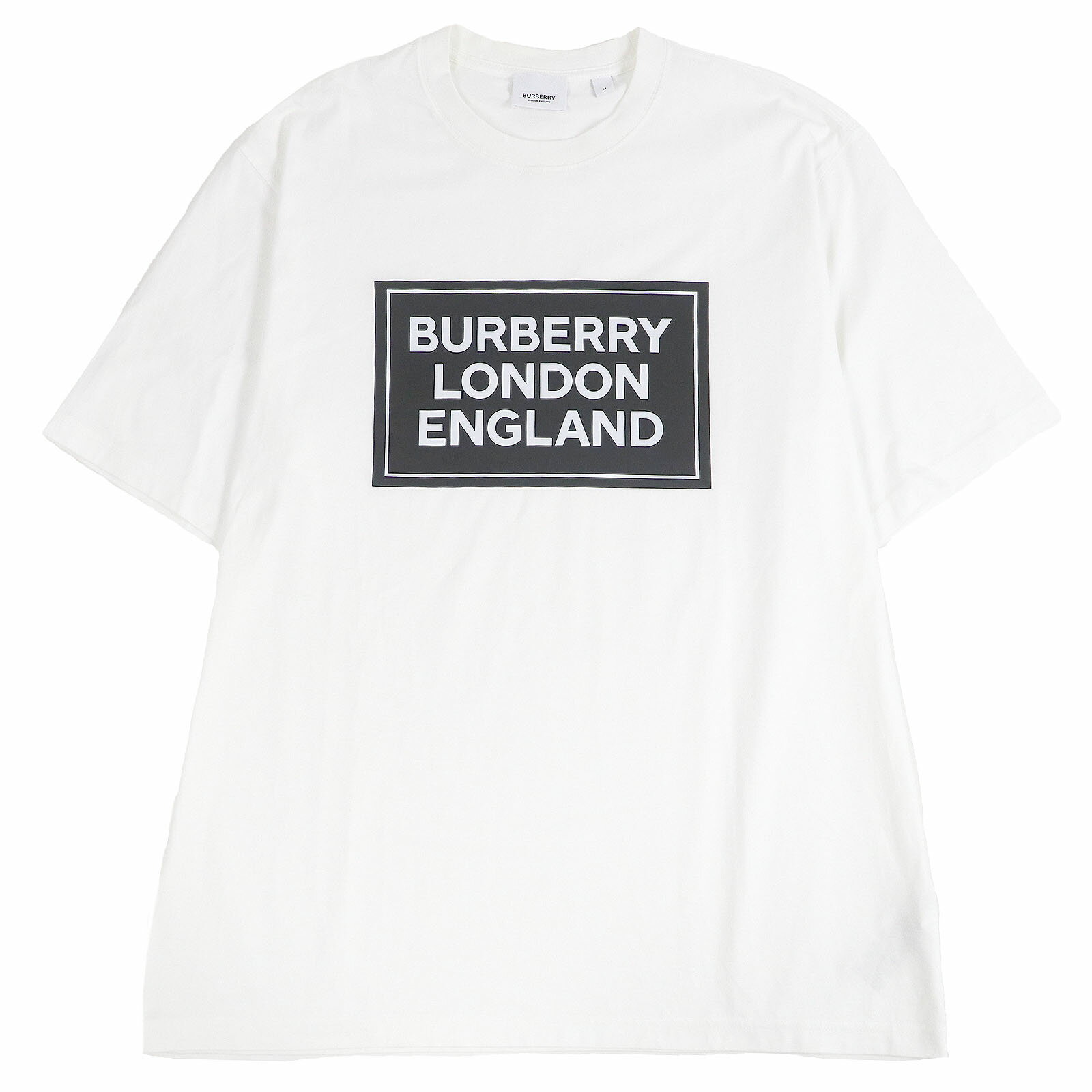 極美品□BURBERRY バーバリー 8084338 コットン100％ ボックスロゴプリント クルーネック 半袖Tシャツ カットソー ホワイト M 正規品 メンズ【中古】