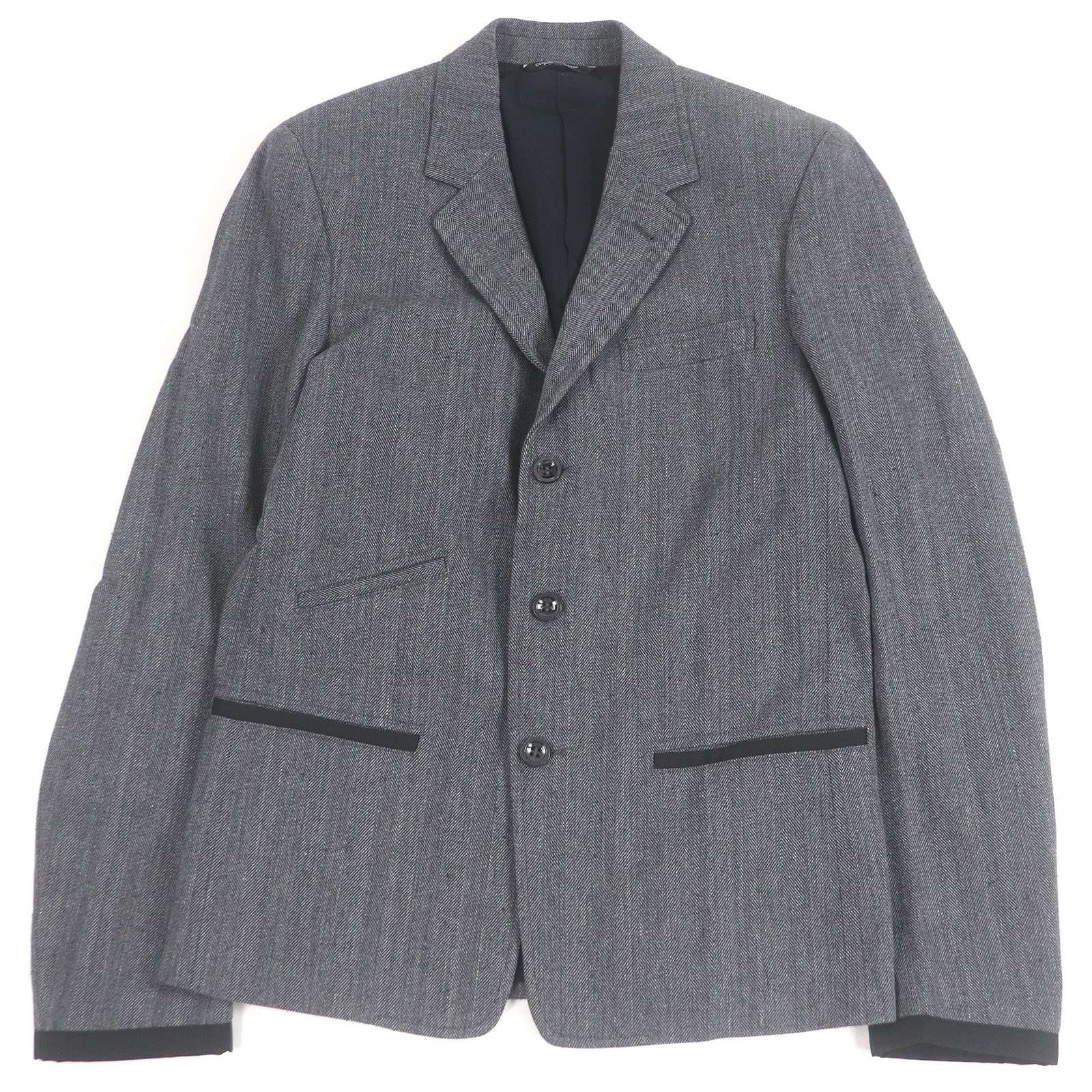 未使用品□DOLCE&GABBANA ドルチェ＆ガッバーナ 黒タグ ヘリンボーン シングル テーラードジャケット ブレザー グレー 46 イタリア製 正規品 メンズ【中古】
