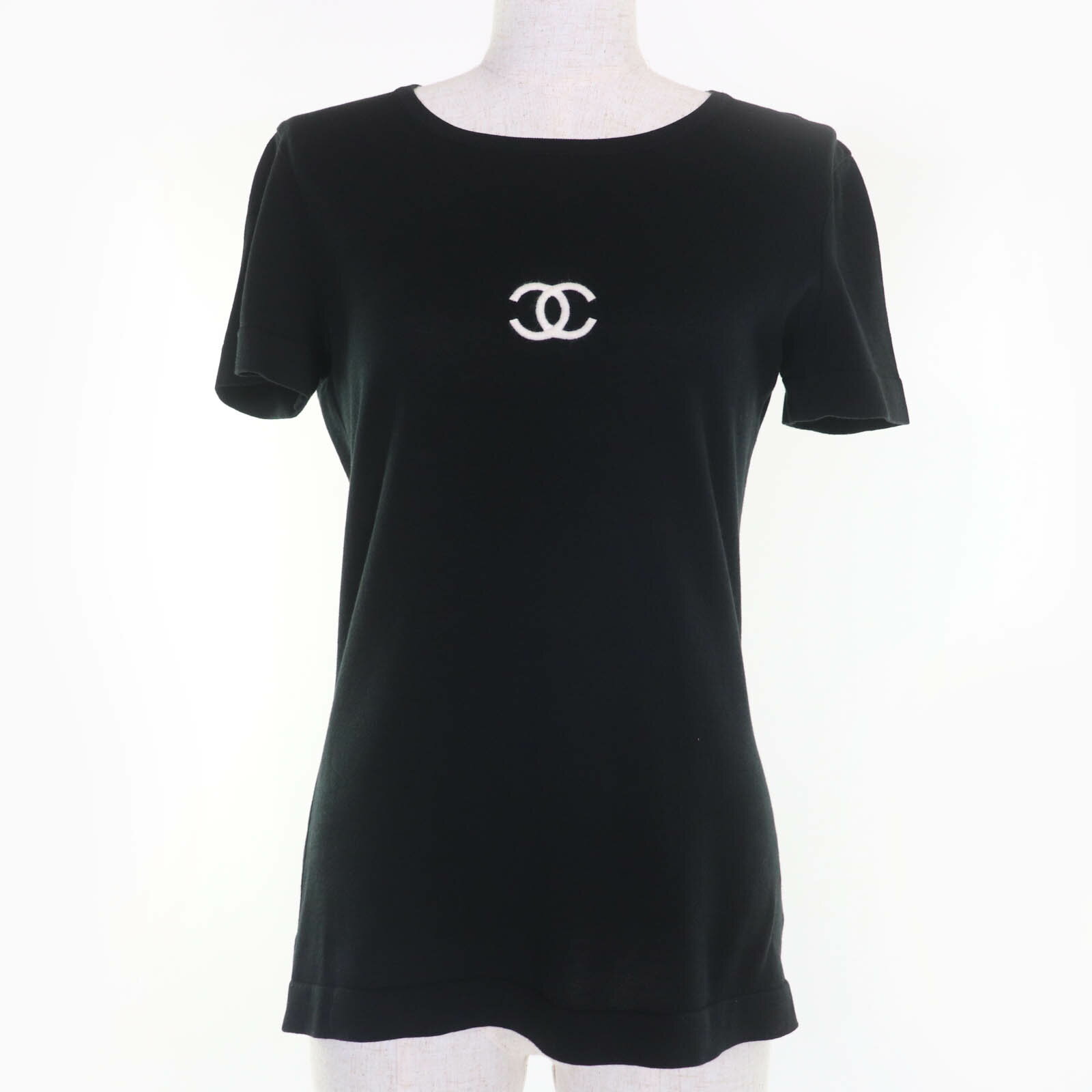 美品☆CHANEL シャネル ヴィンテージ 95P P04540 コットン100％ ココマーク 半袖 ニット トップス ブラック 38 フランス製 レディース【中古】