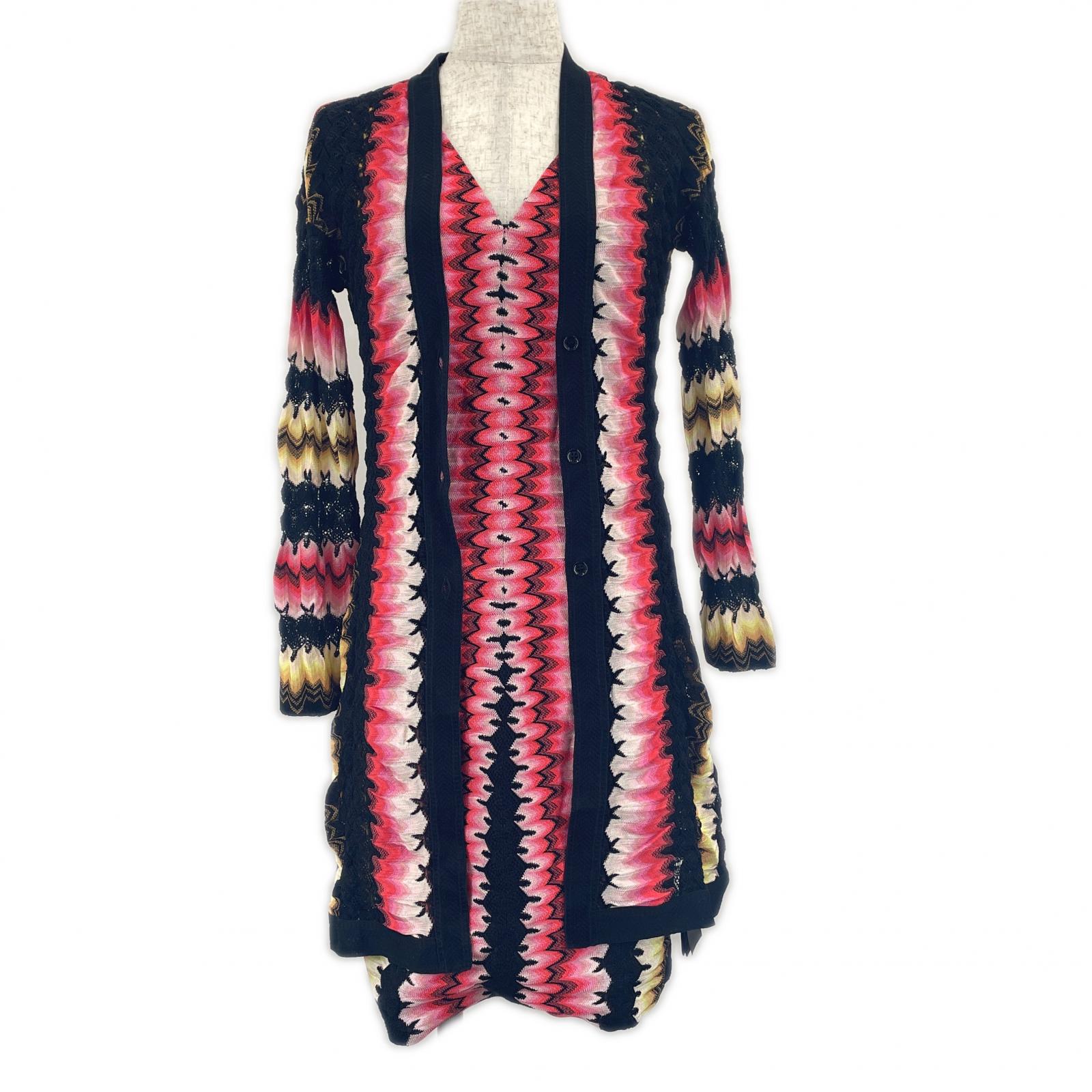 未使用品▲Missoni ミッソーニ シルク混 ロングカーディガン ワンピース 2点セット アンサンブル マルチ 38 イタリア製 正規品 レディース【中古】