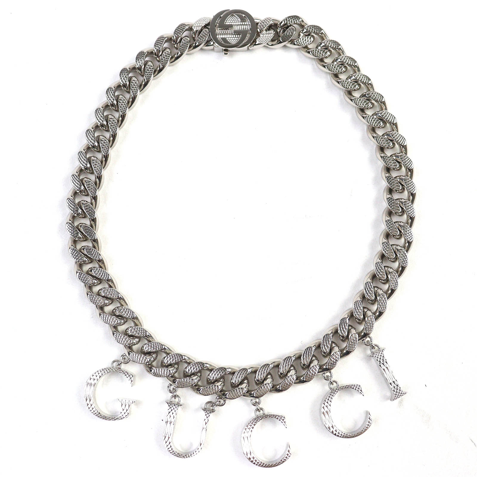 美品△GUCCI グッチ 675769 スクリプトロゴ チョーカー インターロッキングG ネックレス アクセサリー 現行品 シルバー イタリア製 レディース【中古】