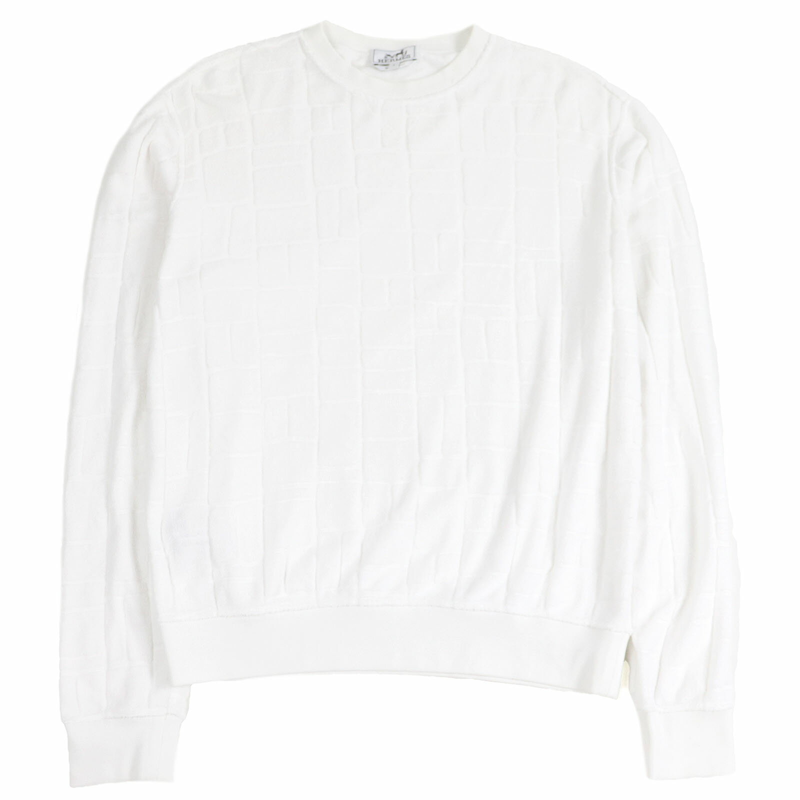 美品□HERMES エルメス 19SS コットン100% スクエア 総柄 パイル地 ロングスリーブ 長袖Tシャツ ホワイト L イタリア製 正規品 メンズ【中古】