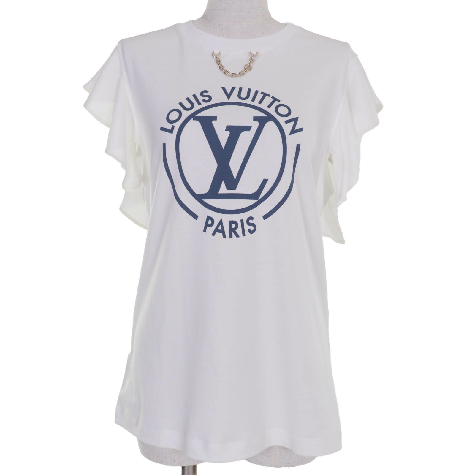 未使用品☆LOUIS VUITTON ルイヴィトン 24AW コットン100％ LVロゴ 袖フリル トップス ホワイト L イタリア製 正規品 レディース【中古】