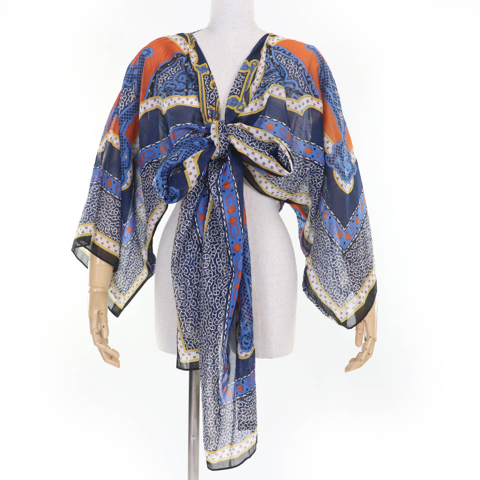 未使用品☆HERMES エルメス 24SS 4E3617D Mors et Gourmettes コットン100％ シェーヌダンクル ビーチブラウス トップス マルチカラー 38 フランス製 正規品 レディース【中古】