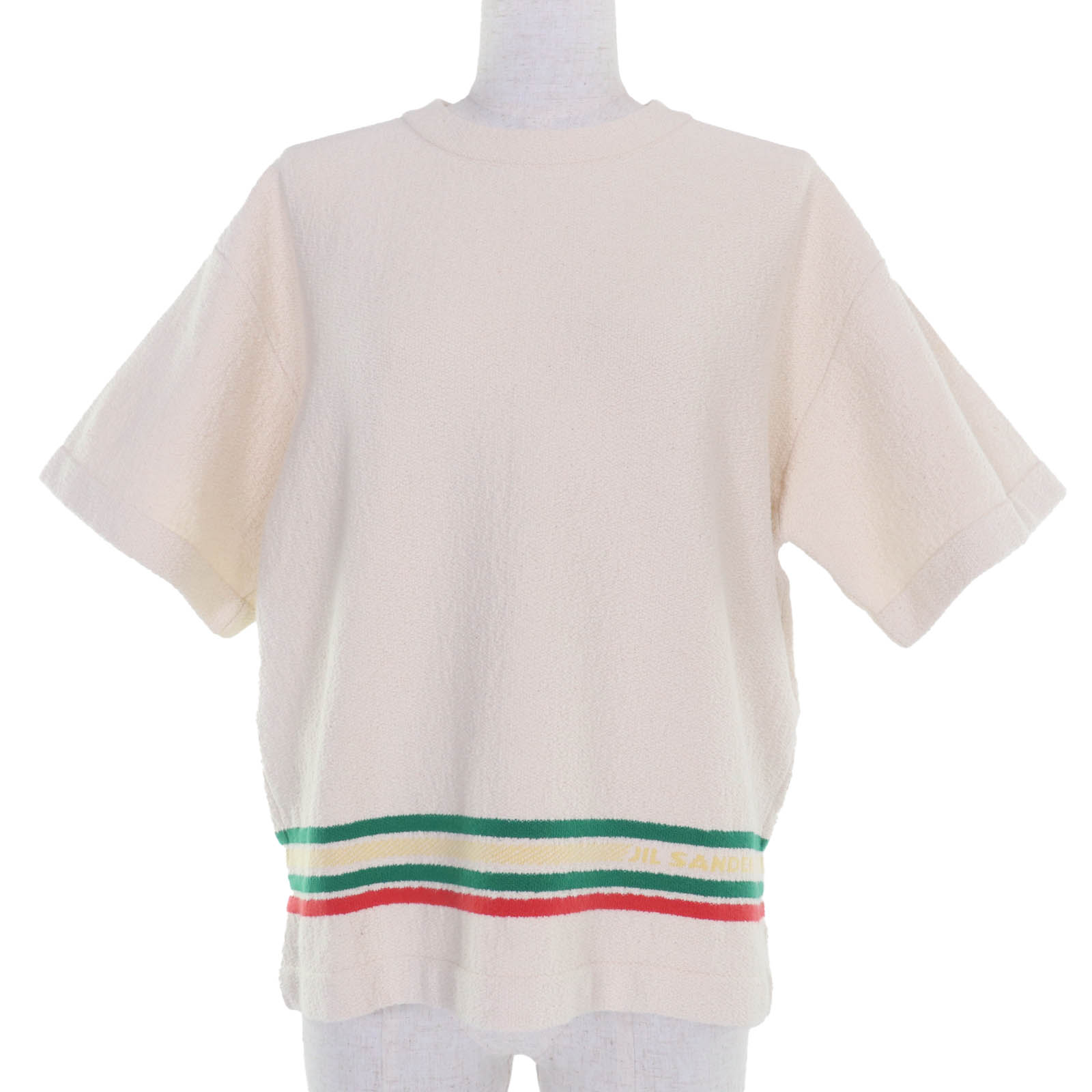 美品☆JIL SANDER+ ジルサンダープラス 22SS JPPU751509 コットン ロゴ入り 半袖 トップス アイボリー 32 イタリア製 正規品 レディース【中古】