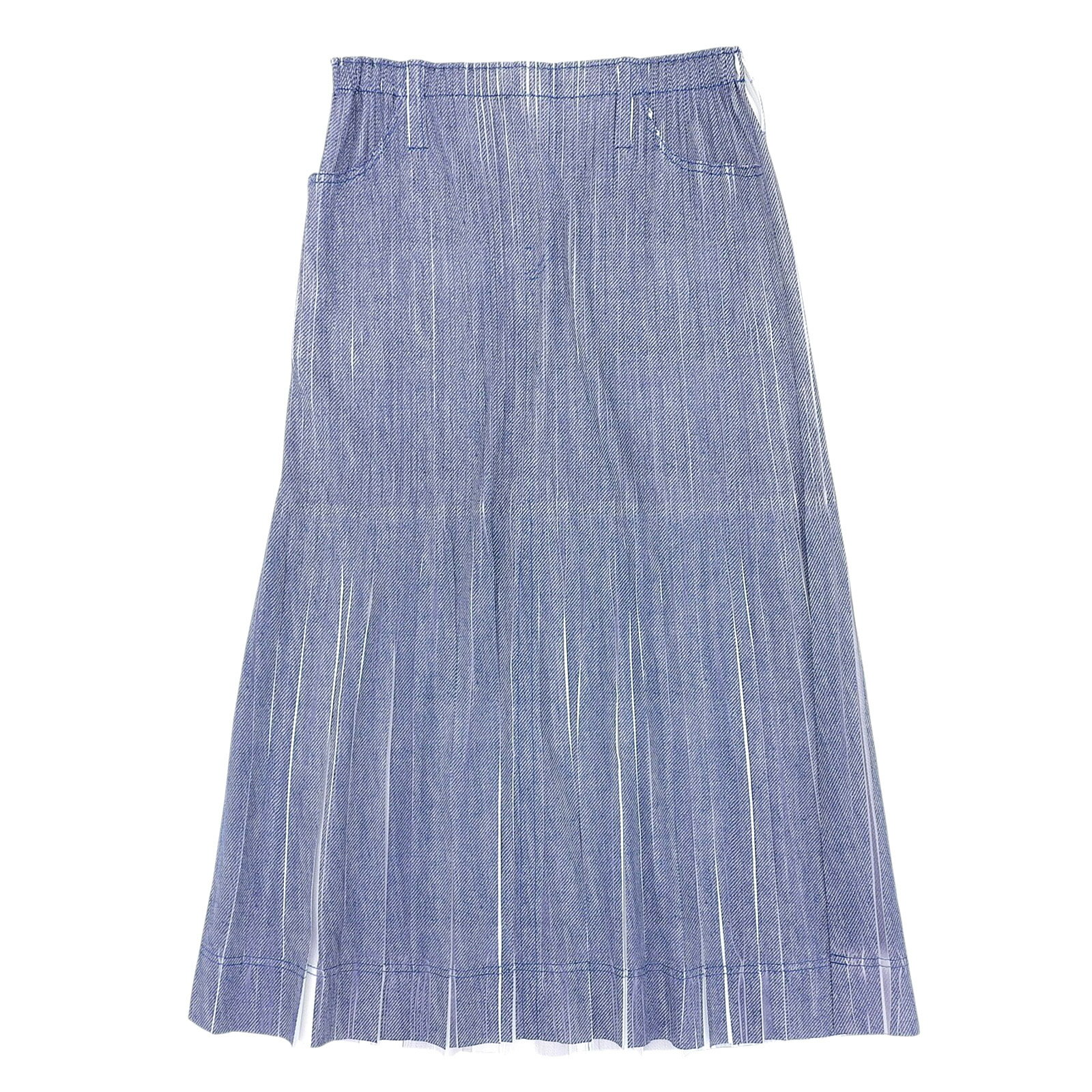 極美品▲PLEATS PLEASE プリーツプリーズ イッセイミヤケ PP11-JG614 デニム転写 プリーツ スカート ブルー系 3 日本製 正規品 レディース【中古】