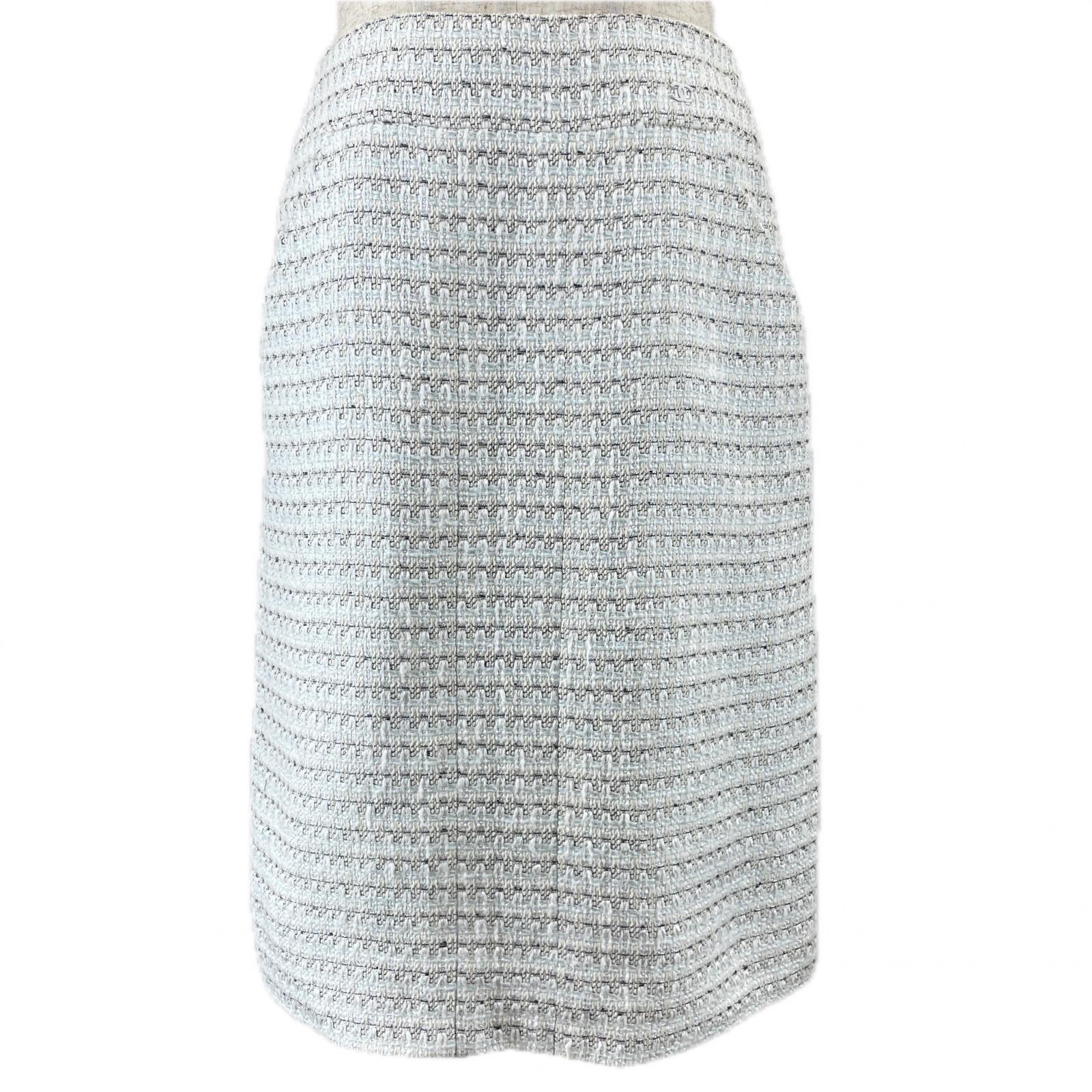 極美品▲CHANEL シャネル ヴィンテージ 05C P24927 ココマークパーツ リネン混 ツイードスカート タイトスカート マルチ 34 フランス製 正規品 レディース【中古】