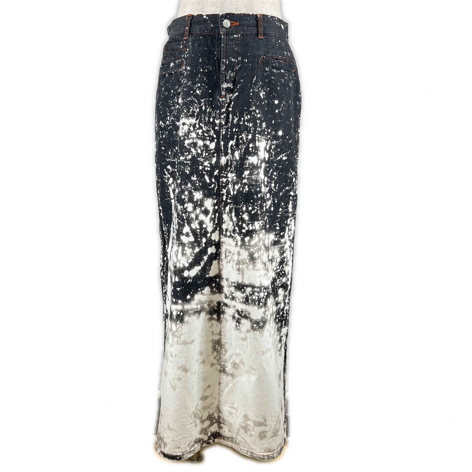 美品▲JEAN-PAUL GAULTIER ジャンポールゴルチエ コットン100％ ペイントデザイン デニム ロングスカート ブラック 42 日本製 正規品 レディース【中古】