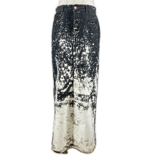 美品▲JEAN-PAUL GAULTIER ジャンポールゴルチエ コットン100% ペイントデザイン デニム ロングスカート ブラック 42 日本製 正規品 レディース【中古】
