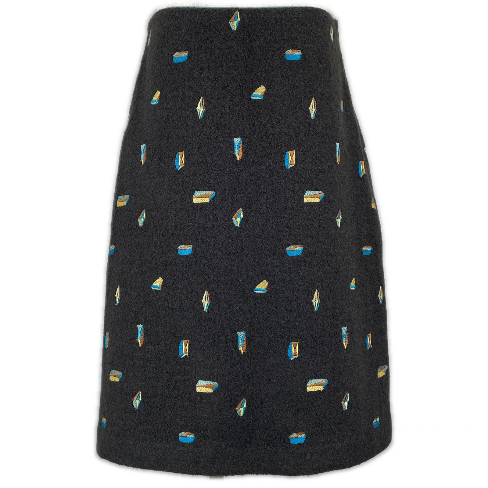 極美品▲mina perhonen ミナペルホネン xa5158 crystal エンブロイダリー ウールスカート ブラウン系 40 日本製 正規品 レディース【中古】