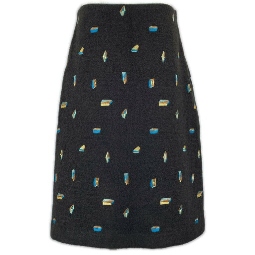 極美品▲mina perhonen ミナペルホネン xa5158 crystal エンブロイダリー ウールスカート ブラウン系 40 日本製 正規品 レディース【中古】