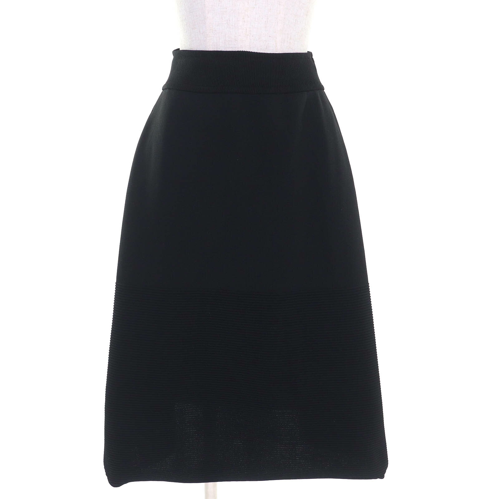 極美品△CFCL シーエフシーエル CF004KG088 MILAN RIB SKIRT ストレッチ フレアスカート 膝下丈 ブラック 1 日本製 正規品 レディース【中古】