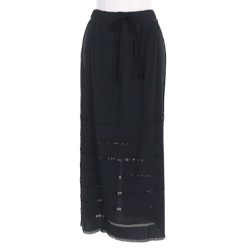 極美品△PLEATS PLEASE プリーツプリーズ イッセイミヤケ PP55LG911 パンチング切替デザイン ロングスカート 3 ブラック 日本製 レディース【中古】