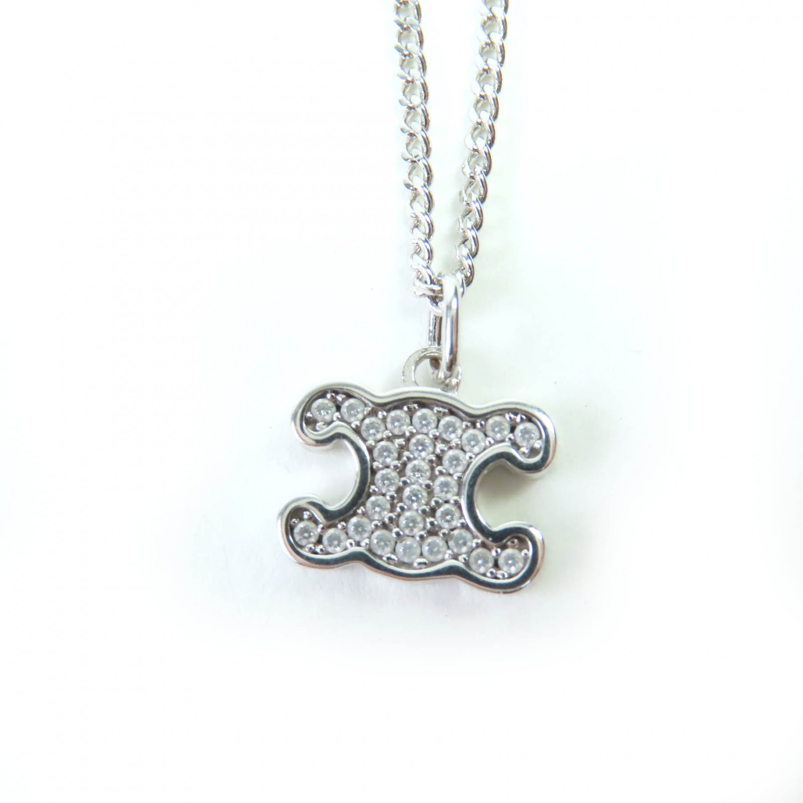 極美品☆CELINE セリーヌ トリオンフ ラインストーン ネックレス アクセサリー シルバー 箱・保存袋付き イタリア製 レディース【中古】