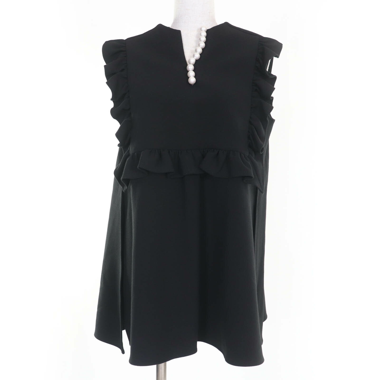 極美品☆YOKO CHAN ヨーコチャン 2023年製 YCB-223-373 フェイクパール ノースリーブ トップス ブラック 36 日本製 正規品 レディース【中古】