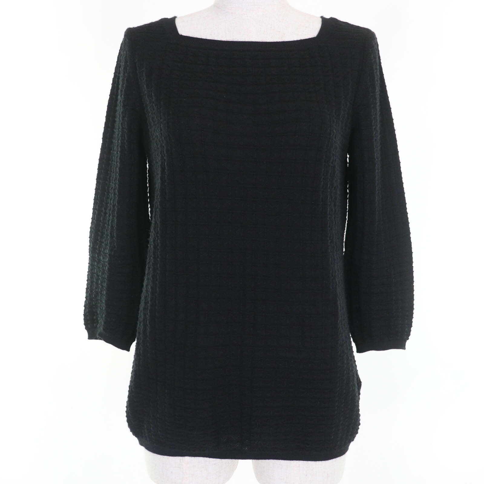 極美品☆HERMES エルメス カシミヤ シルク 7分袖 ニット トップス セーター ブラック 38 イタリア製 正規品 レディース【中古】