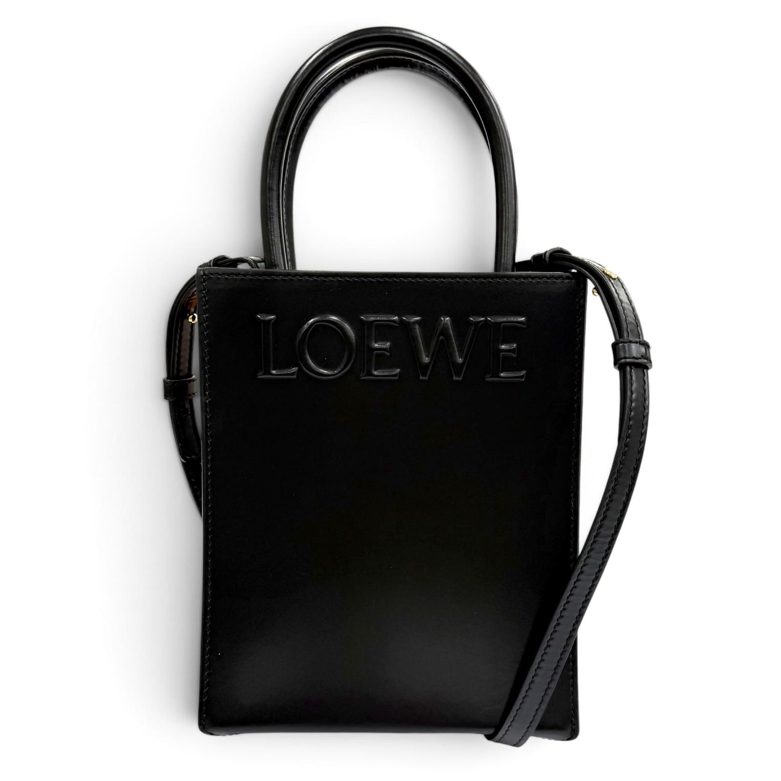 極美品★LOEWE ロエベ A933S30X01 スタンダード A5 トート レザー 2WAY ショルダーバッグ ブラック スペイン製 レディース 【中古】