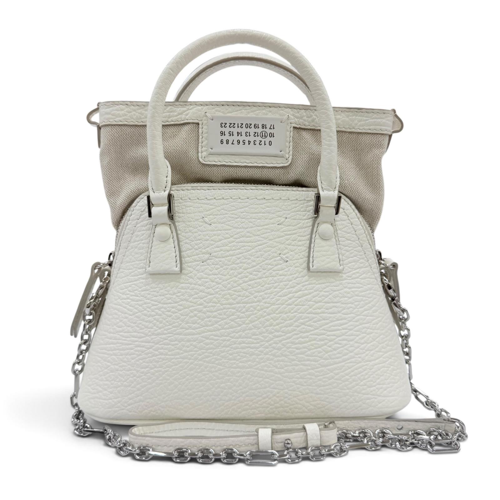 極美品☆Maison Margiela 11 メゾンマルジェラ11 S56WG0081 5AC マイクロ ショルダーバッグ レザー キャンバス 2WAY ハンドバッグ ホワイト イタリア製 レディース 保存袋付き 【中古】