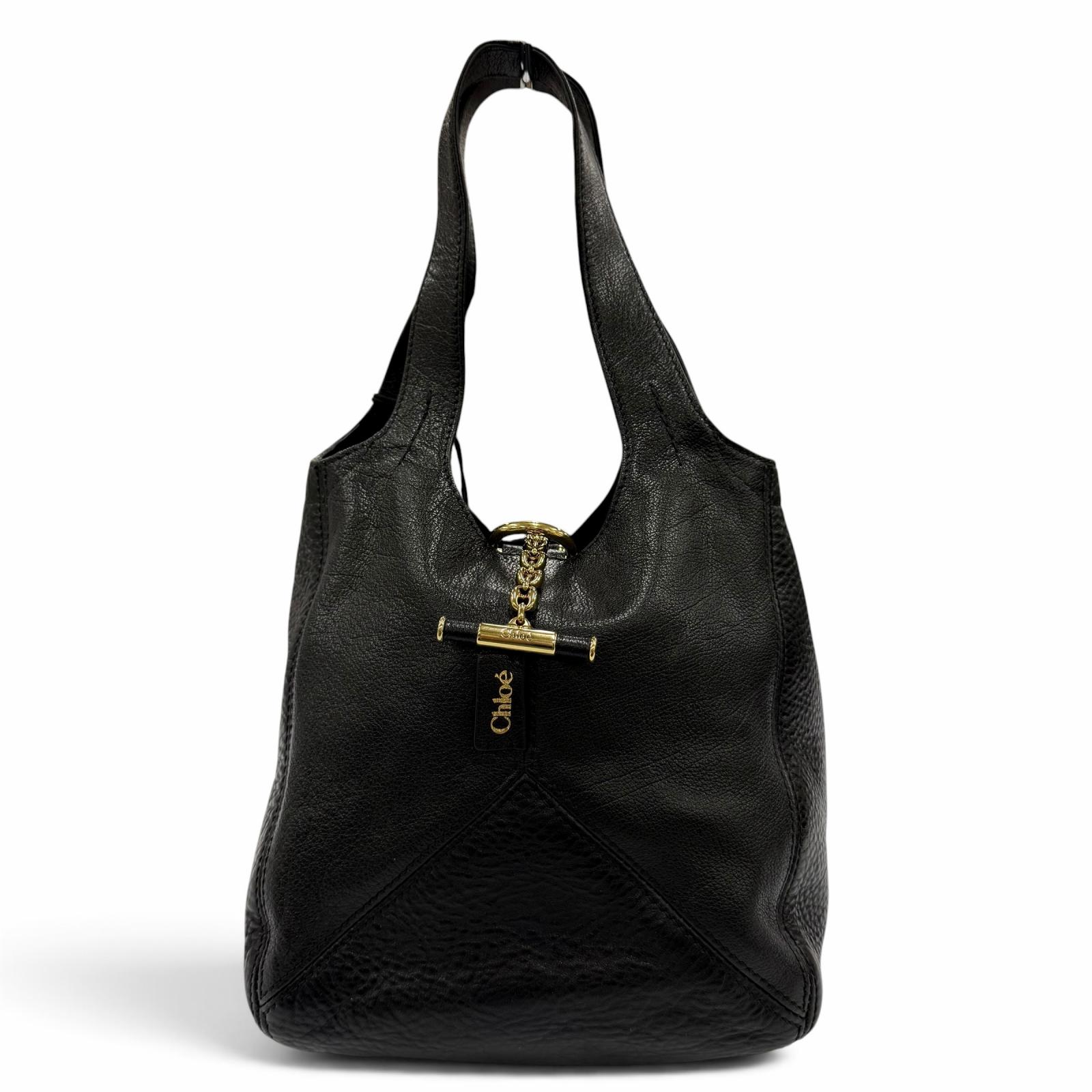 未使用品☆Chloe クロエ CHC25WS644Q15001 バルーンバッグ グレインレザー ハンドバッグ ブラック イタリア製 レディース 保存袋付き【中古】