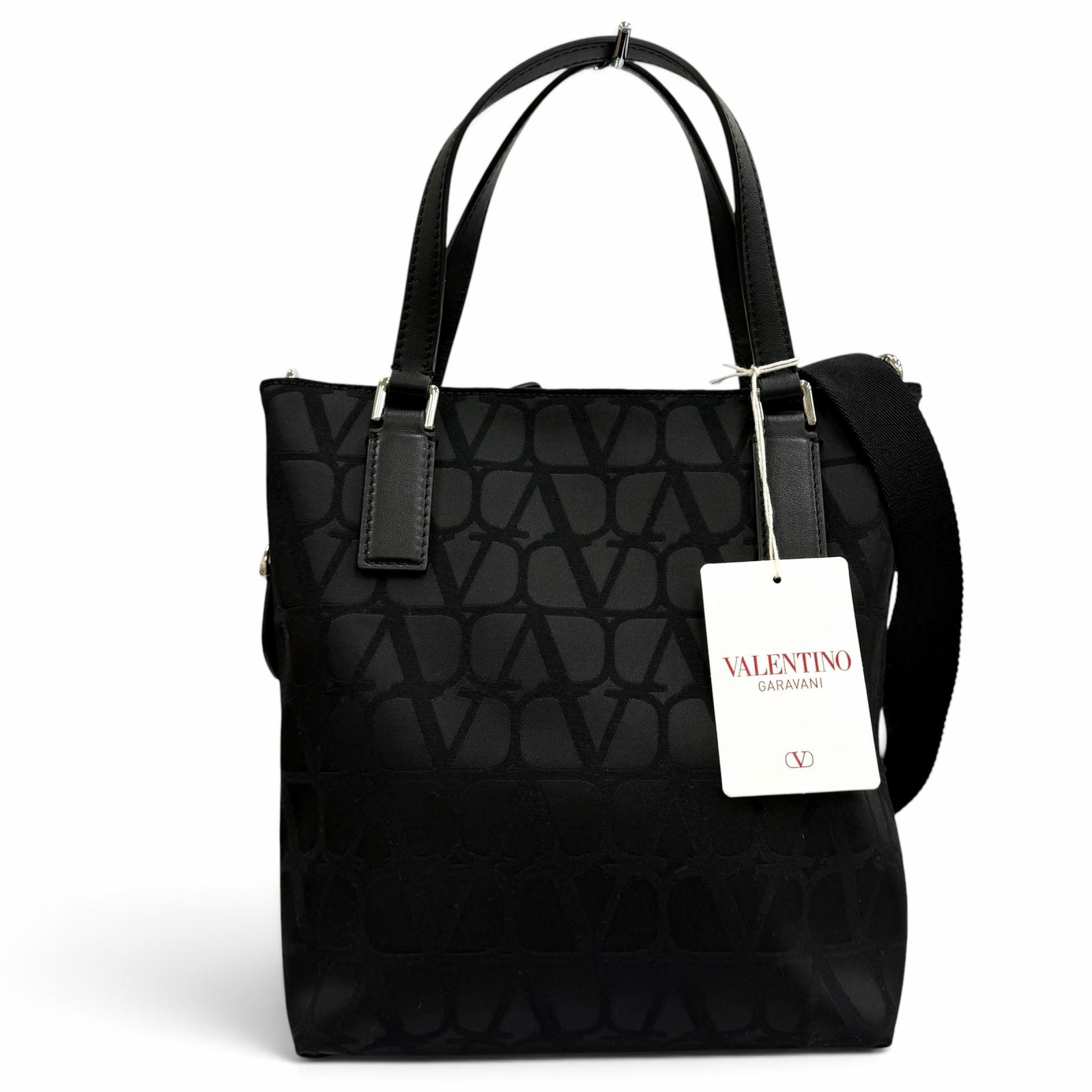 極美品★Valentino Garavani ヴァレンティノガラヴァーニ 4Y2B0C60CSH トワルイコノグラフ 2レザー ハンドル 2WAY ショルダーバッグ ブラック イタリア製 レディース 保存袋付き【中古】