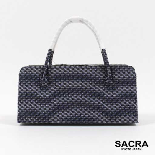 【30%クーポン対象】利休バッグ 和小物さくら 正絹 ネイビー系 モザイク 幾何学模様  あおり型 日本製 SACRA カジュアル お洒落用 和装バッグ 鞄 カバン 着物バッグ