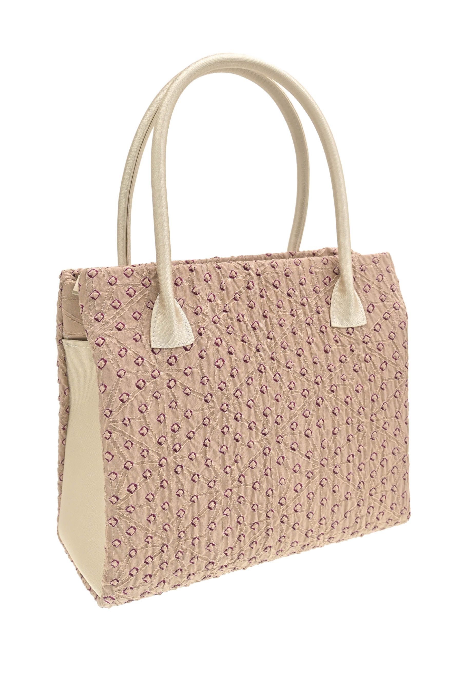 [京都富小路きねや] 和装バッグ 小町袋(四角) バラ疋田絞り (02)ベージュ地にボルドー