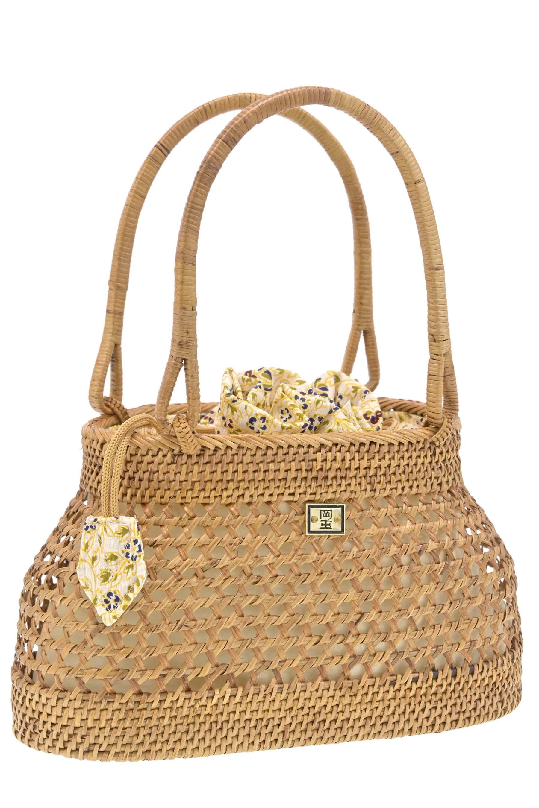 【エントリーでP10倍】【大蔵ざらえ】 【岡重謹製】 アタかごバッグ（小） 「花唐草・ベージュ」