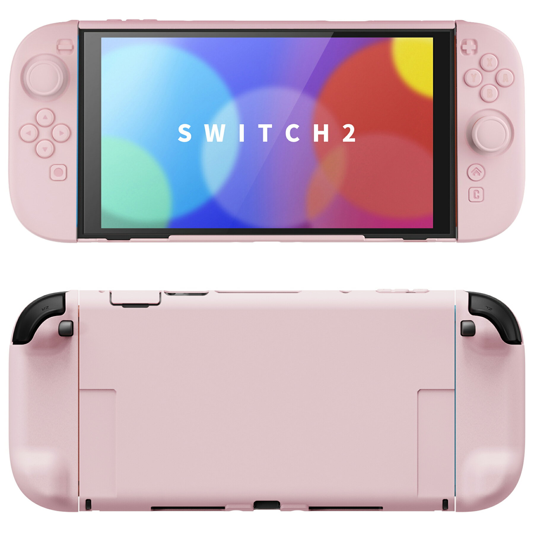【送料無料】Nintendo Switch2 専用保護カバー ハードケース ドック対応 付けたまま充電OK PlayVital 分離式 フルカバー 全面保護 スタンド付き Joy-Con対応 親指グリップキャップ附属 耐衝撃 滑り止め グリップ設計 指紋防止 任天堂 スイッチ2　 【カラー：ピンク】