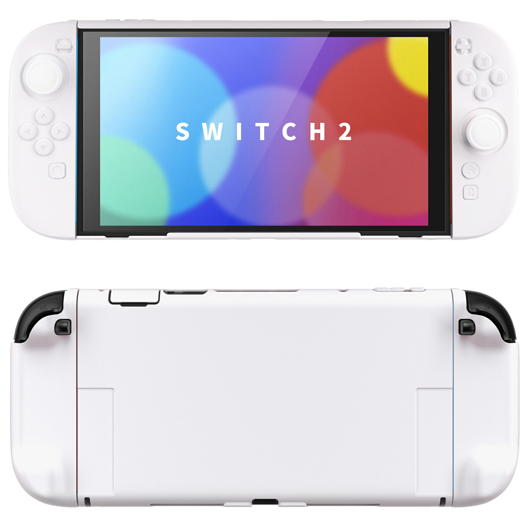 【送料無料】Nintendo Switch2 専用保護カバー ハードケース ドック対応 付けたまま充電OK PlayVital 分離式 フルカバー 全面保護 スタンド付き Joy-Con対応 親指グリップキャップ附属 耐衝撃 滑り止め グリップ設計 指紋防止 任天堂 スイッチ2　 【カラー： ホワイト】