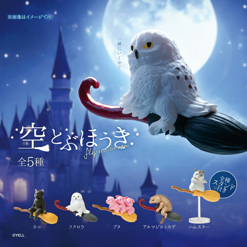 【全5種類セット】ガチャ ガチャガチャ コンプリート 中身 動物 かわいい フィギュア おもちゃ [ 空とぶほうき ] ネコ フクロウ ブタ アルマジロトカゲ ハムスター