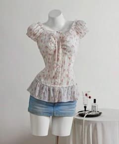 SHEIN Elamini 花柄 フリルヘム ブラウス 姫カジ y2k 森ガール