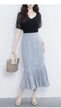 タグ付き★SAISONDEPAPILLON マーメイド総レーススカート ブルー