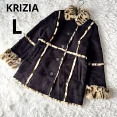 KRIZIA ヒョウ柄 ファー切替 ムートン コート L レオパード