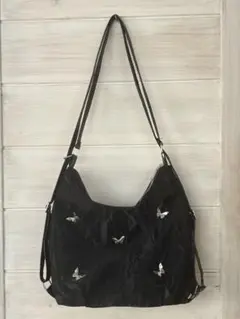 3WAY 多機能バッグ 蝶モチーフ リュック ショルダーバッグ　黒