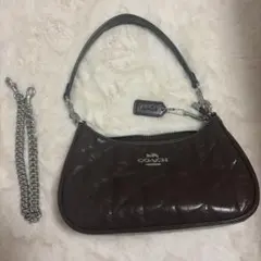 COACH キルティング ハンドバッグ ダークブラウン