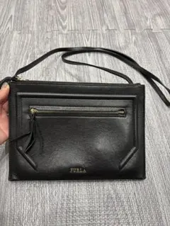 FURLA フルラ レザー ショルダーバッグ ブラック タッセル ダブルジップ