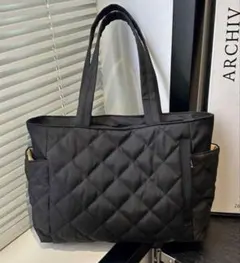 キルティング トートバッグ ブラック A4対応 軽量 大容量 通勤 黒 通学