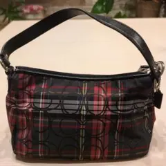 コーチ チェック柄ナイロン ハンドバッグ