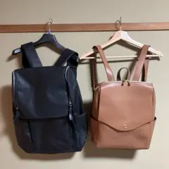 黒と茶色の合成皮革リュック　2個セット