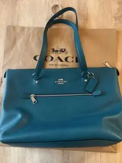 COACH トートバッグ ターコイズブルー レザー