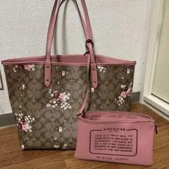 【キズあり】coachシグネチャー花柄 リバーシブルトートバッグ