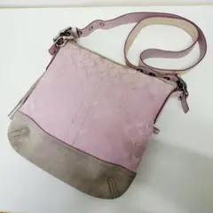 COACH コーチ シグネチャー ショルダーバッグ ピンク スエード