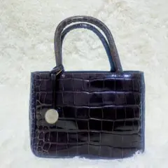 FURLA クロコ型押し ハンドバッグ ダークブラウン