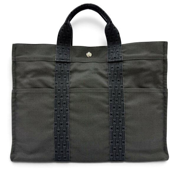 極美品☆HERMES エルメス エールライン MM シルバー金具 セリエ金具 カデナ・鍵付 キャンバス トートバッグ ハンドバッグ グレー フランス製 レディース 【中古】
